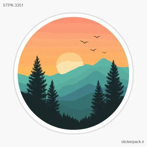 STPK-3351.webp استیکر تکی منظره غروب و جنگل 3351